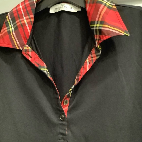 Bugatchi Womens M Black Red Striped Button 3/4 Sleeve Stretch Soft Polo Golf Top - Picture 7 of 10